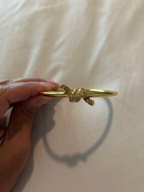 Gold Knot Pavé Statement Bangle Bracelet - Women Jewelry
